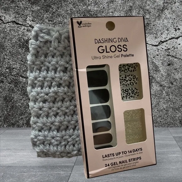 3/$18 Dashing Diva Gloss Gel Nail Strips(Black/Gold/Leopard) &Gray Crochet Bag - Picture 1 of 5